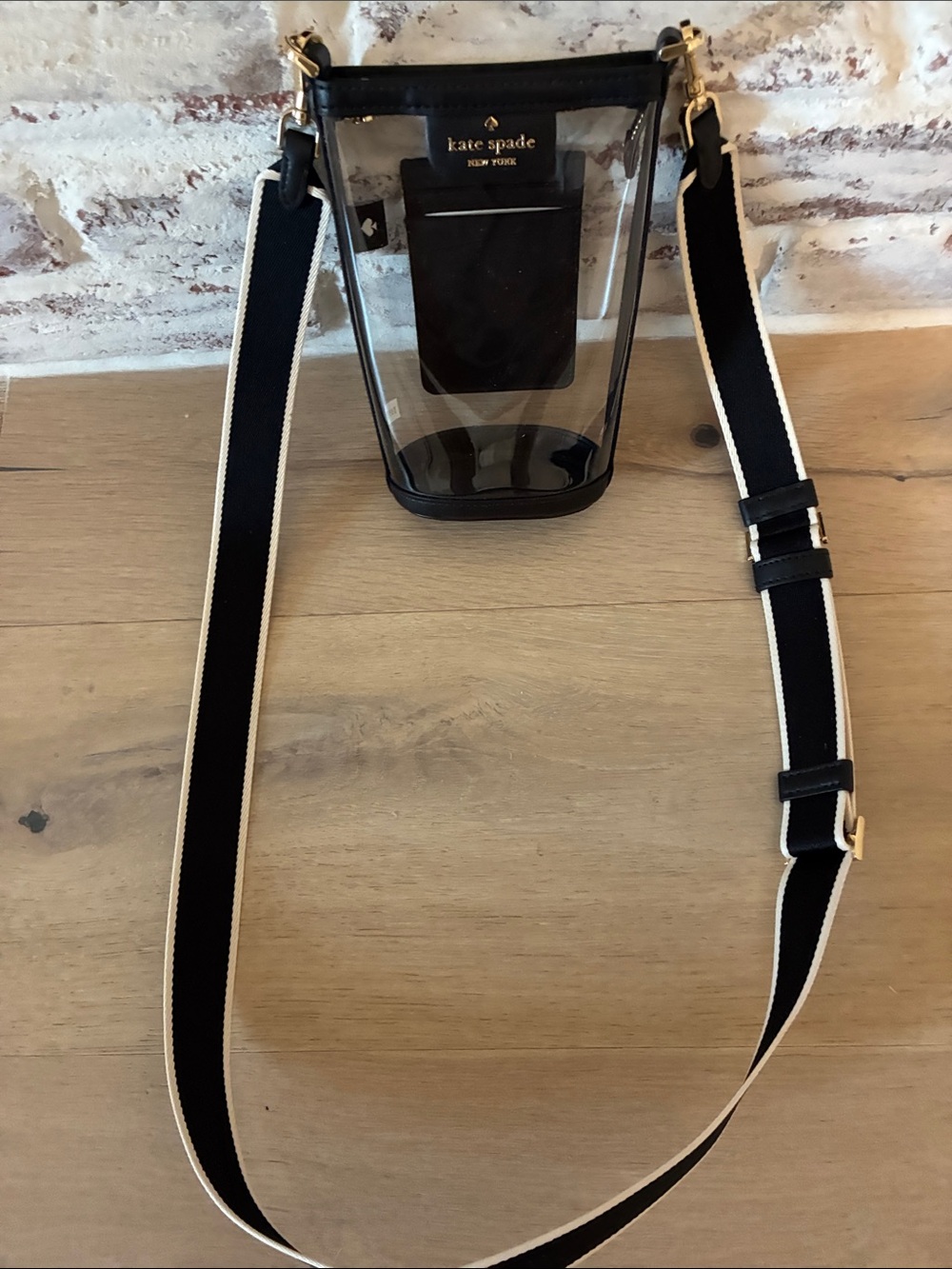 kate spade Black Clear Crossbody Pouch with Black-and-White Strap